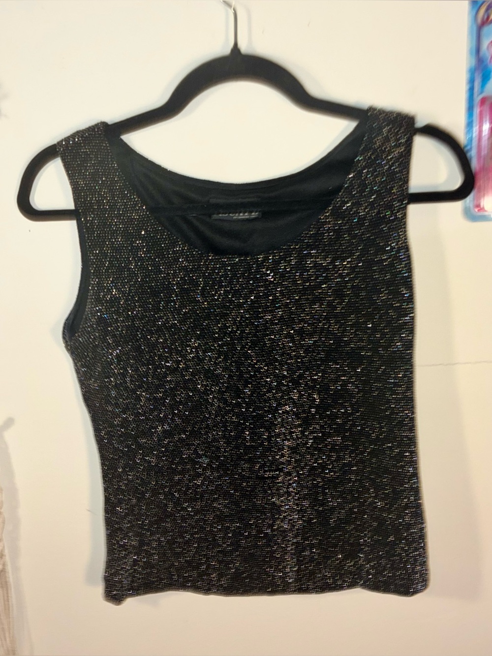 Vintage 90s Glittery Black Shimmer XSCAPE Minimalist Tank Top
